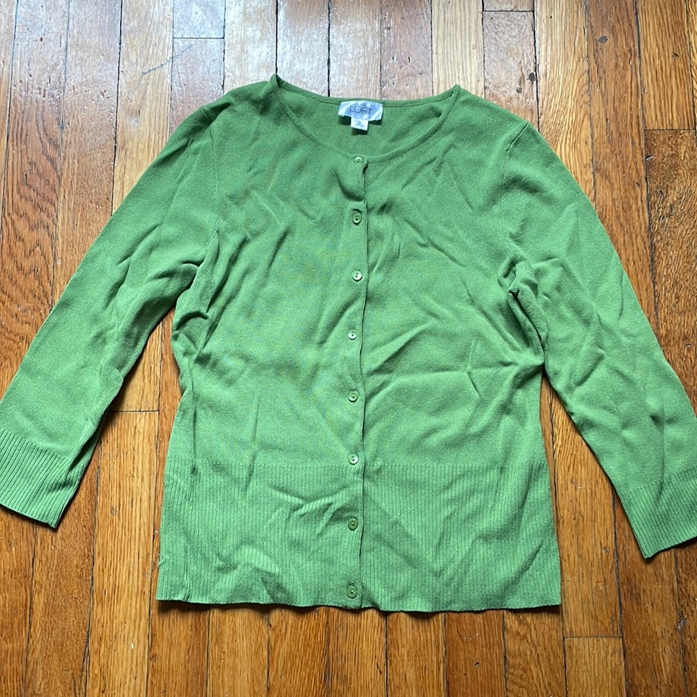 Ann Taylor LOFT Green Button Up Sweater